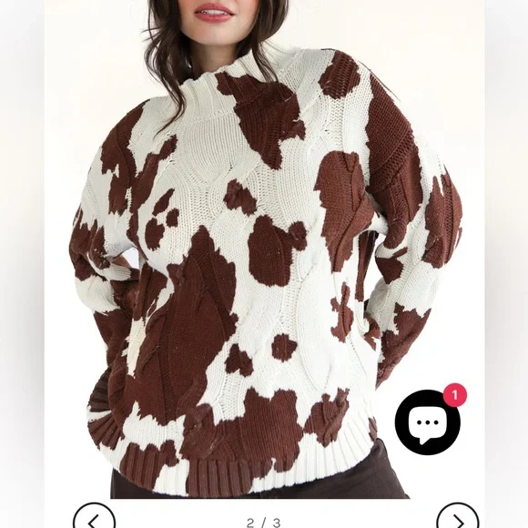 NWOT Brownie Cow Cable Sweater